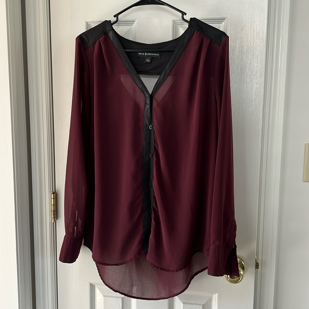 Rock & Republic • Maroon Leather Blouse